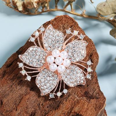 Domestic Crystal Diamond Pearl Flower Alloy Brooch Jewelry Clothing Versatile Pin Accessories Corsage Women