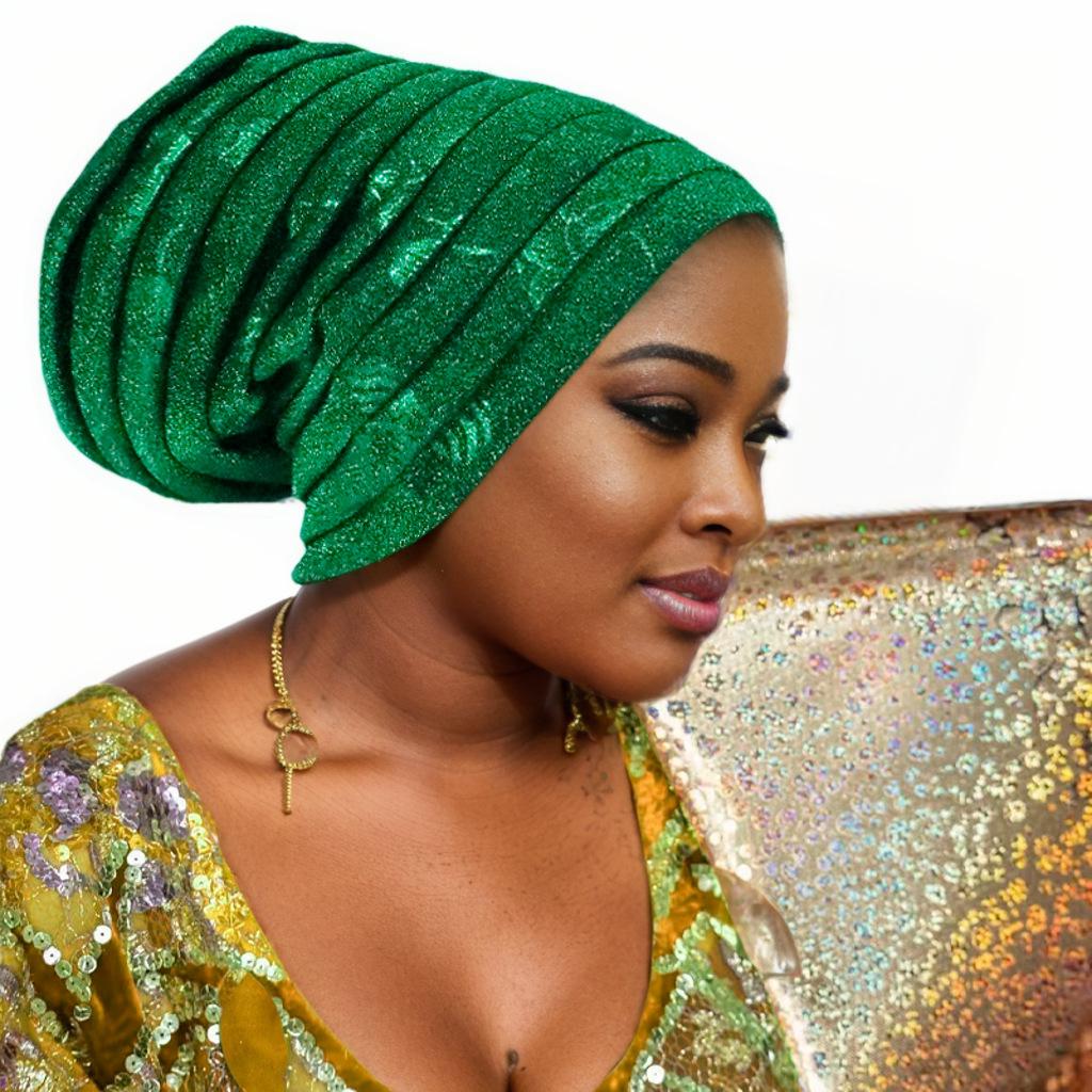 Glitter Pleated Women's Head Wraps Bonnet African Turban Cap Muslim Headscarf Bonnet Turbante mujer