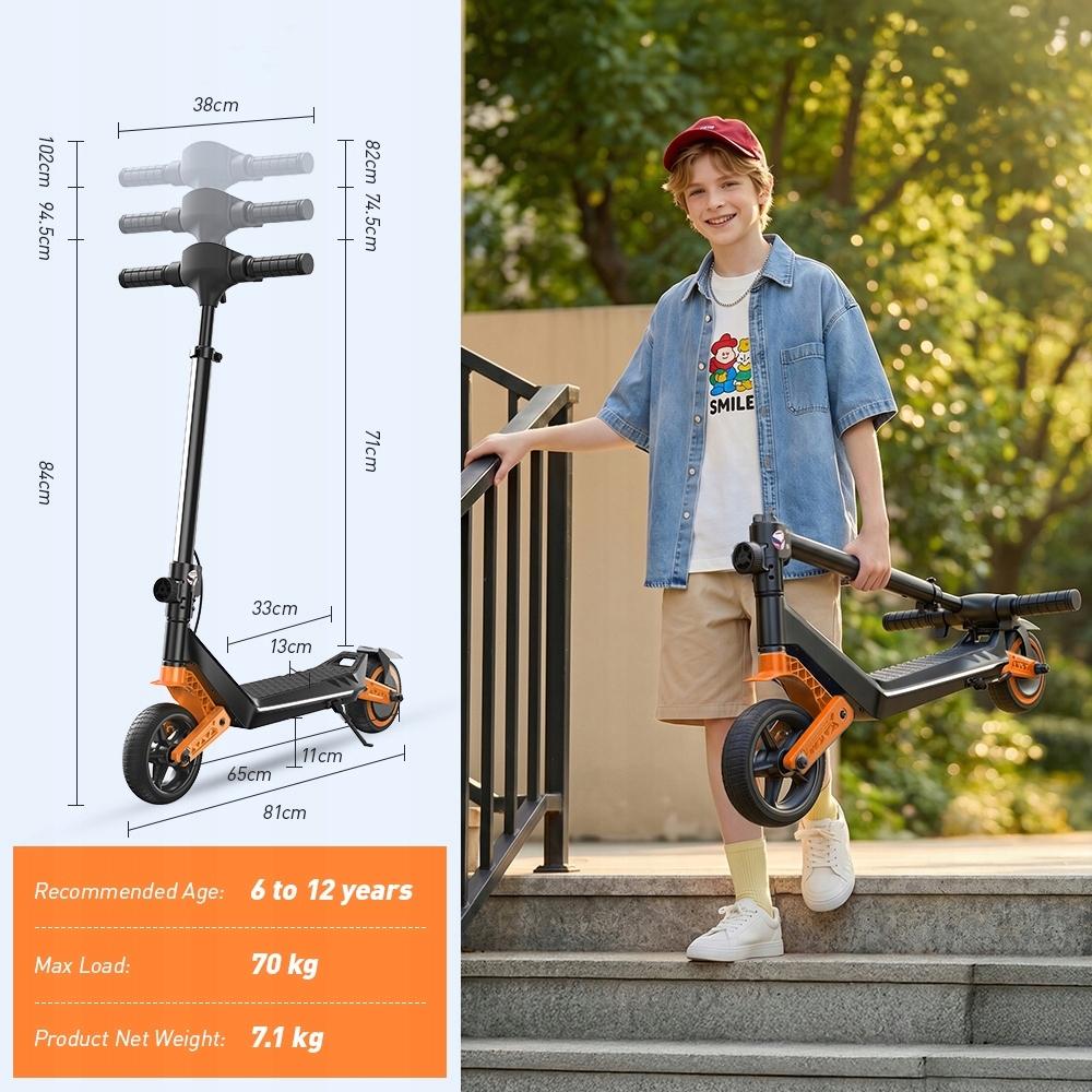 Skladací elektrický skúter pre deti iscooter K6 150W LED osvetlenie BT nosnosť