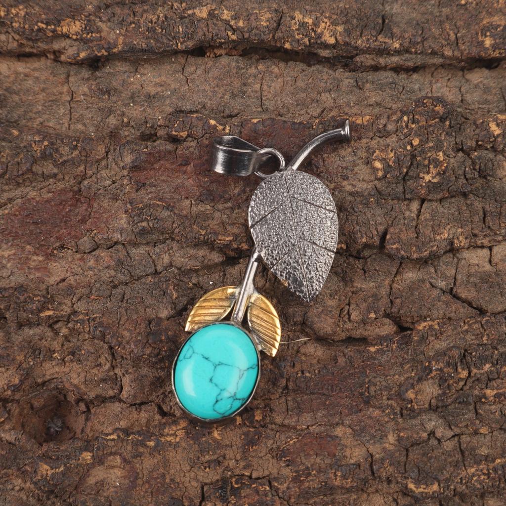 Blue Turquoise Stone 925 Silver Trendy Unique Best Sisters Gift December Pendant PP-55-37