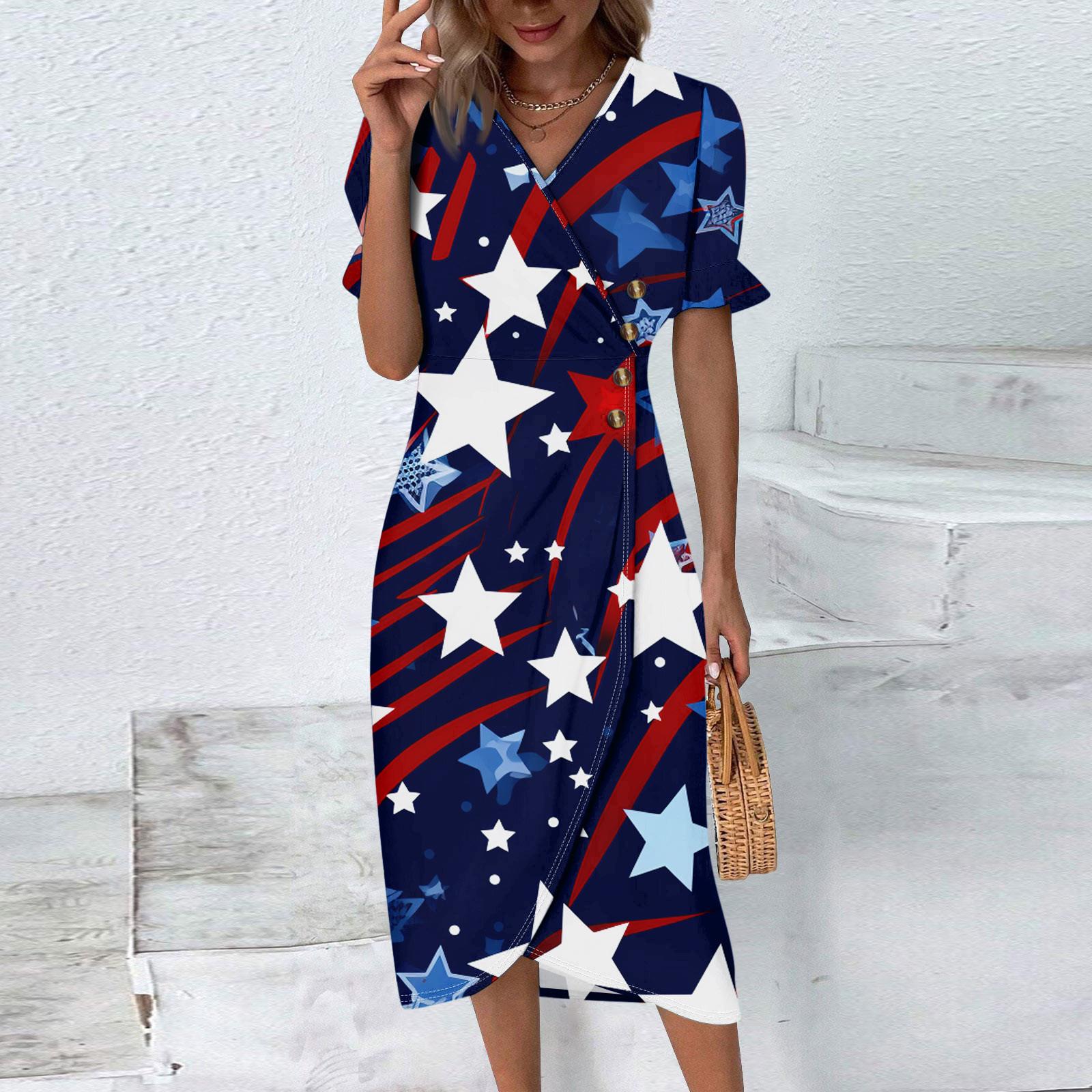 

Пляжные платья для женщин, весна-лето, элегантное платье с V-образным вырезом и принтом «День независимости», струящееся гавайское макси-платье со сборками L винный