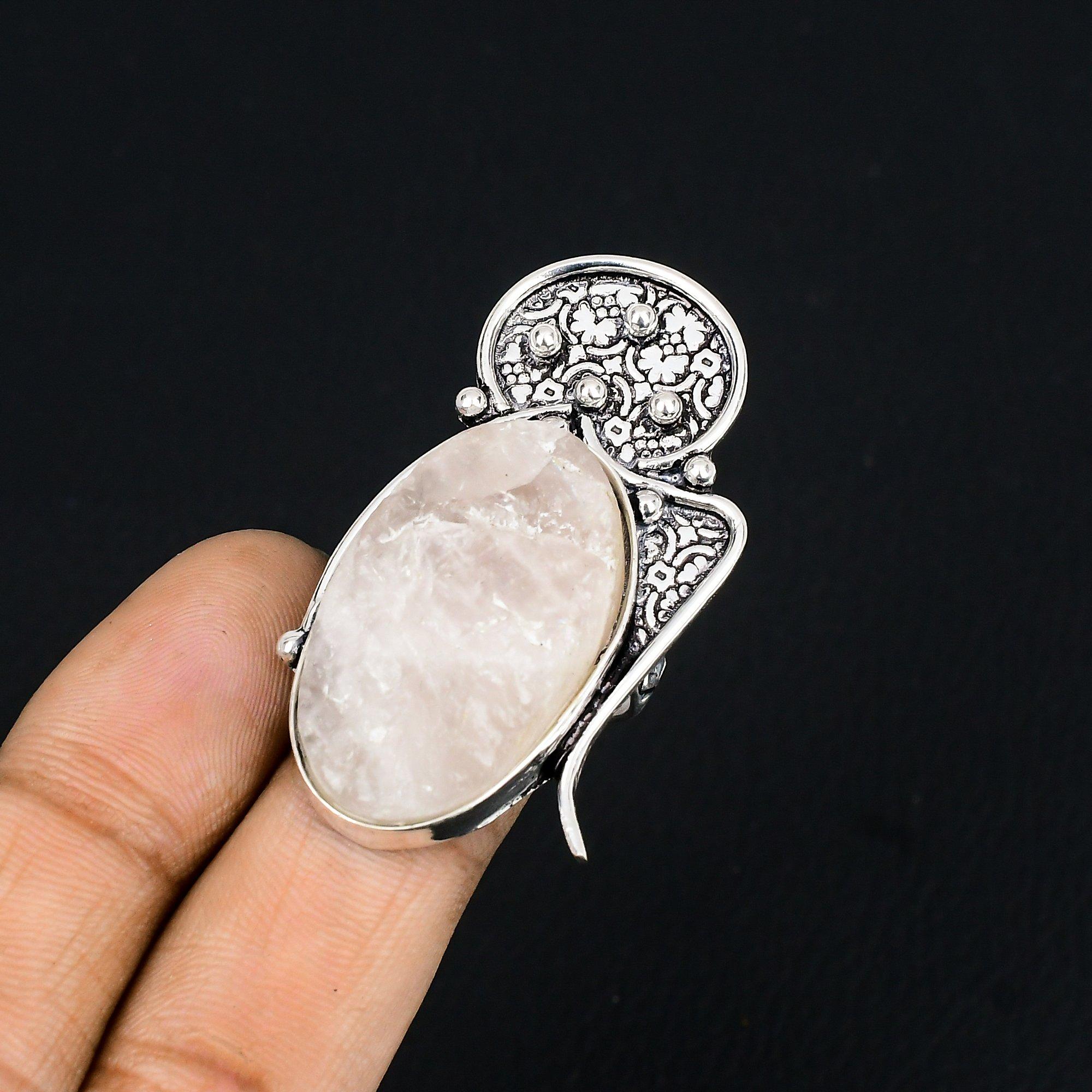 

Natural Rose Quartz Gemstone Multi Stone Ring Size 9 925 Silver For Girls 9