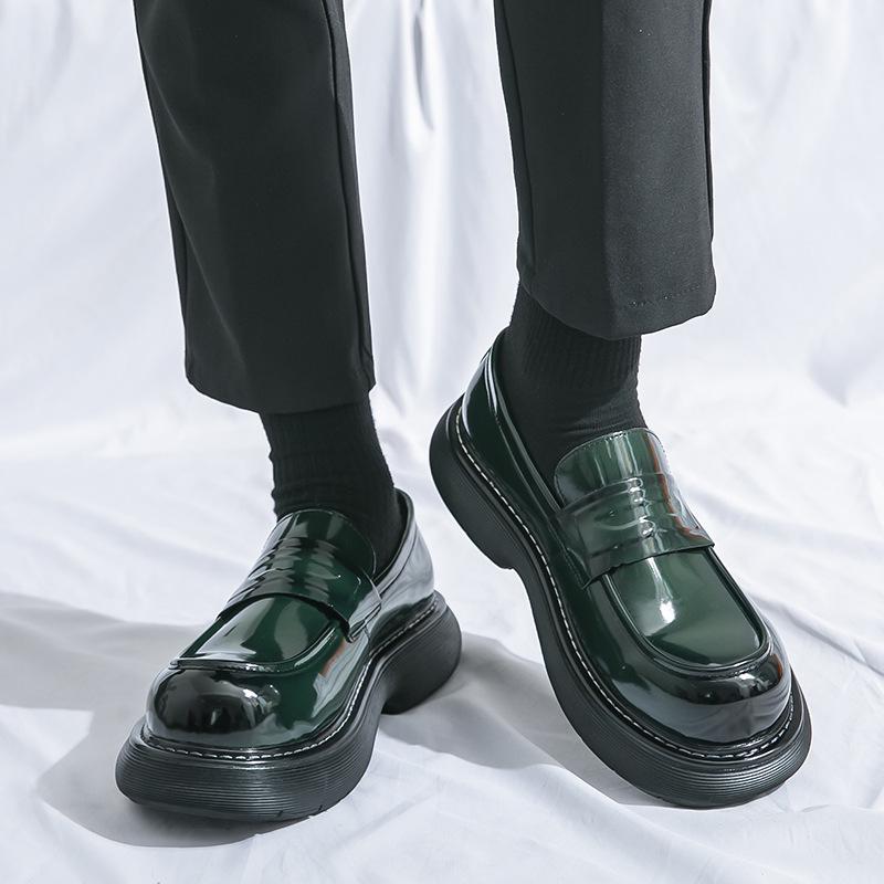 New leather shoes business dress men's shoes British glossy leather shoes heightening casual platform shoes fringed loafers