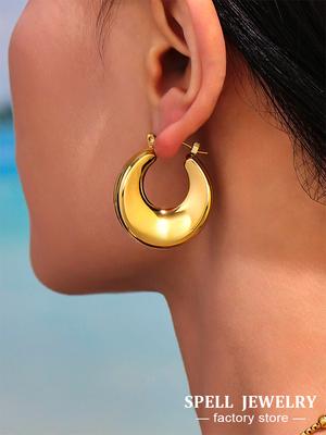 Vintage Klobige Creolen aus Edelstahl mit 18 Karat vergoldet Wasserdicht Anlaufgeschützt Einzigartige Geometrie Ohrring für Damen