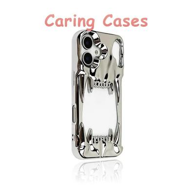 For iPhone 17 Pro Max Case Chrome Hollow Skull Fangs Soft TPU Frame Compatible with iPhone 16 15 14 13 12 11