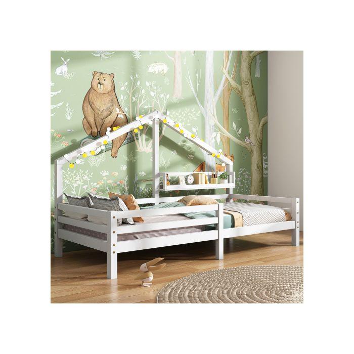 Lit d'enfant - MUVOE - 90x200 - Blanc - Bois massif - Style scandinave
