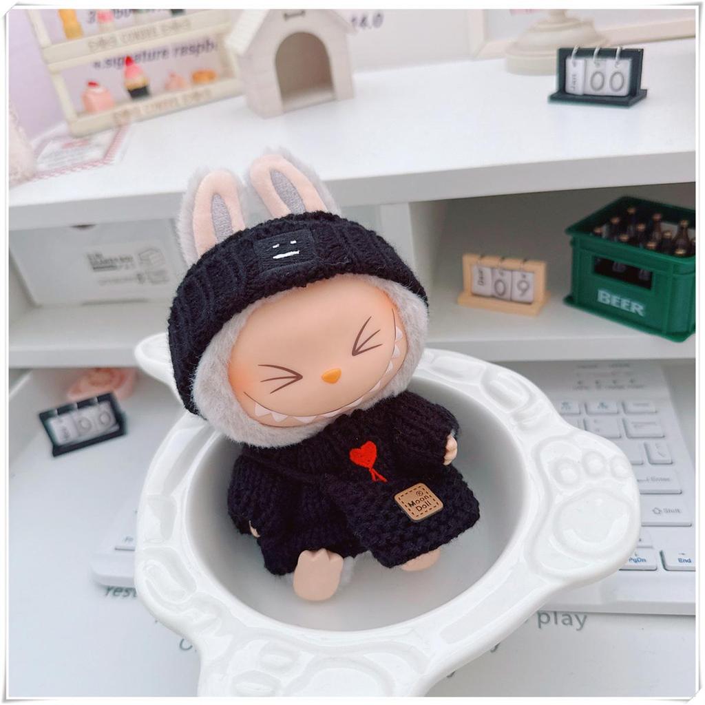 17cm Labubu Doll Clothes Set: Heart Sweater, Hat, Crossbody Bag - First & Second Generation.