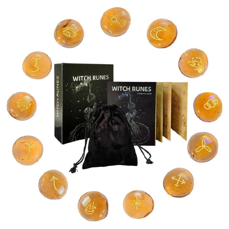 13Pcs Irregular Divination Runes Stone Glass Runes Signs Roundel Stone Sacred Symbol Engraved Runes Pocket Stone 1