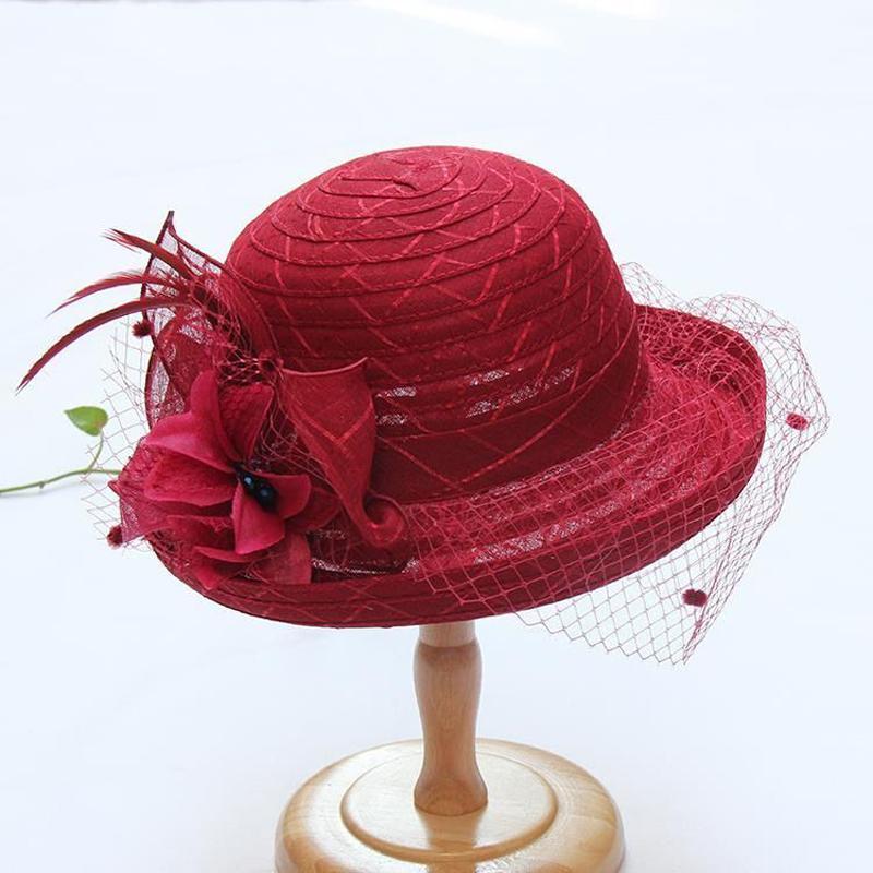 Damen Charmante Gesichtbedeckung Netz-Sonnenhut Sommer Damen Party Hochzeit Kentucky Derby Kirchenhut Breiter Rand Anti-UV Strandkappe