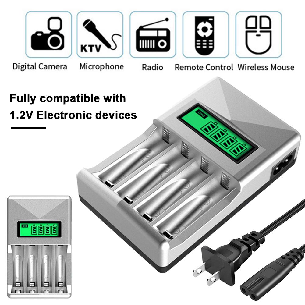 4-Slot AA AAA Battery USB Charger LCD Display Independent Charging Charger for AA AAA NIMH NI-CD Rechargeable Batteries