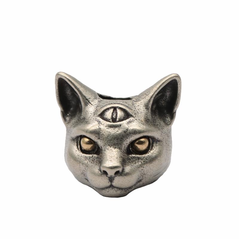 Three Eyed Egyptian Cat Brass Knife Beads EDC DIY Paracord Woven Bracelets Lanyard Pendants Accessories Outdoor Tool Hangings