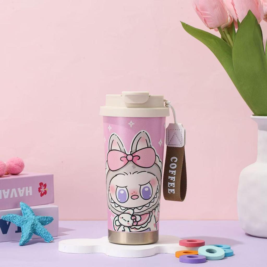 316 Stainless Steel Insulated Cup with Shan Hai Jing, Sanrio, Stitch, and Pikachu Patterns, Straw Included.