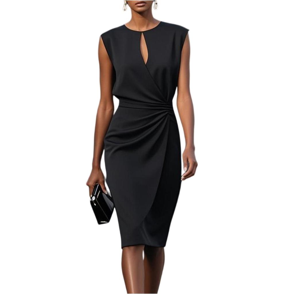 Damenmode Vintage Kreuzknoten Rundhals Schnürung Figurbetontes Kleid