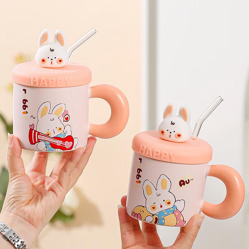 Sött Kanin Keramikmuggset med Lock