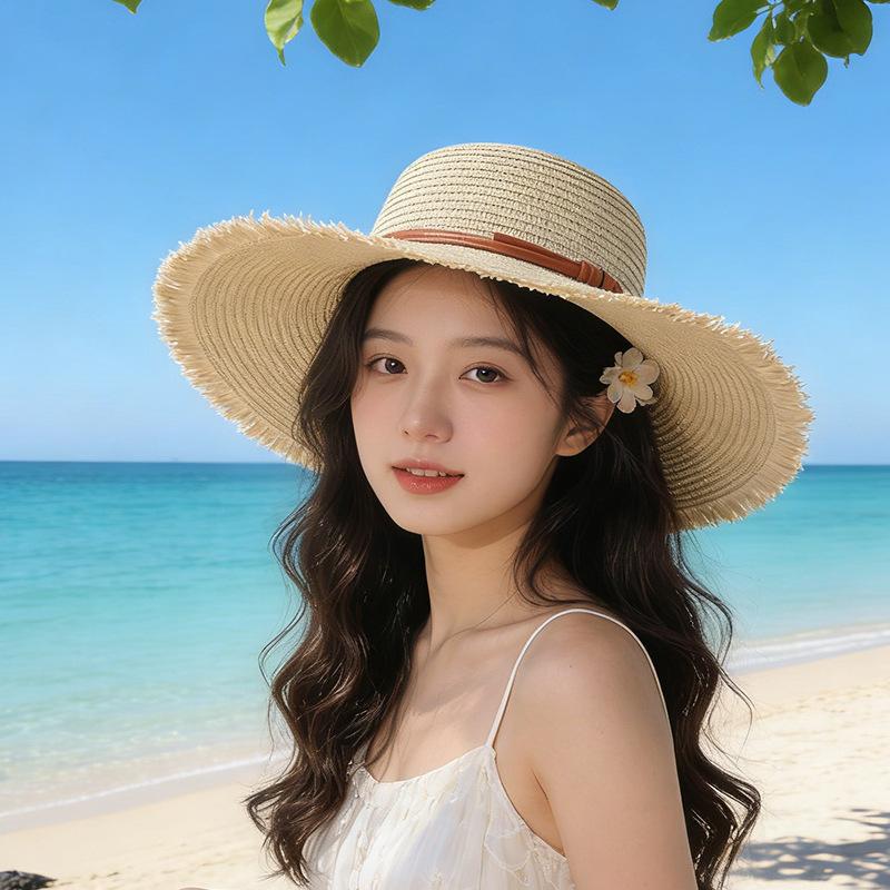 2026 new summer sun hat big brim straw hat women's seaside beach sun protection woven hat