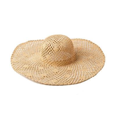 European, American Spring and Summer New Hollowed-out Hand-woven Big-brimmed Straw Hat, Outdoor Tourism Beach Vacation Sun Protection Big-brimmed Stra