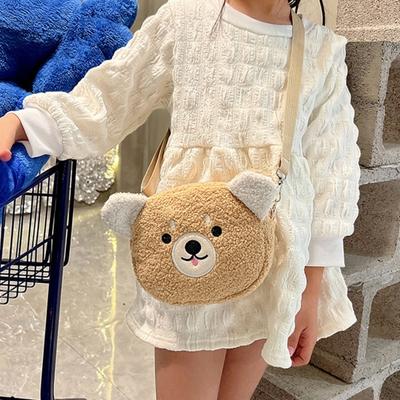 Cartoon Animal Single Shoulder Bag Fall Winter Plush Cute Cat Bear Sheep Adjustable Women Girls Crossbody Messenger Bag Coins Phone Pouch