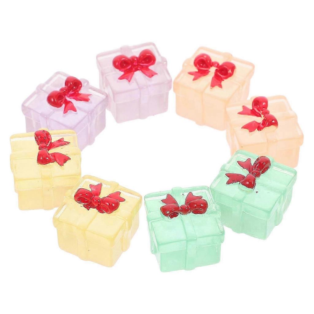 Mini Resin Box Ornaments for Decor 8Pcs Glowing Christmas Present Boxes