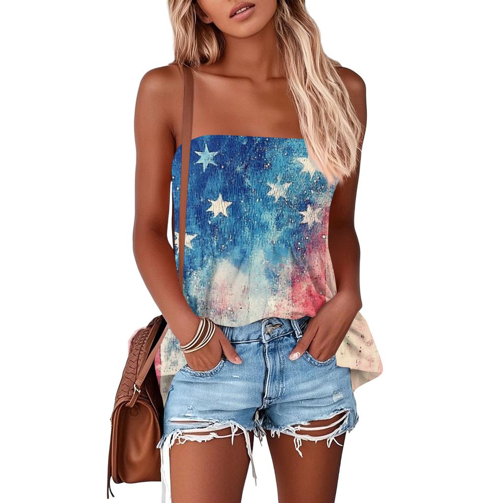 Tube Tops For Women,Cute Sexy Off Shoulder Print Sleeveless T-Shirt