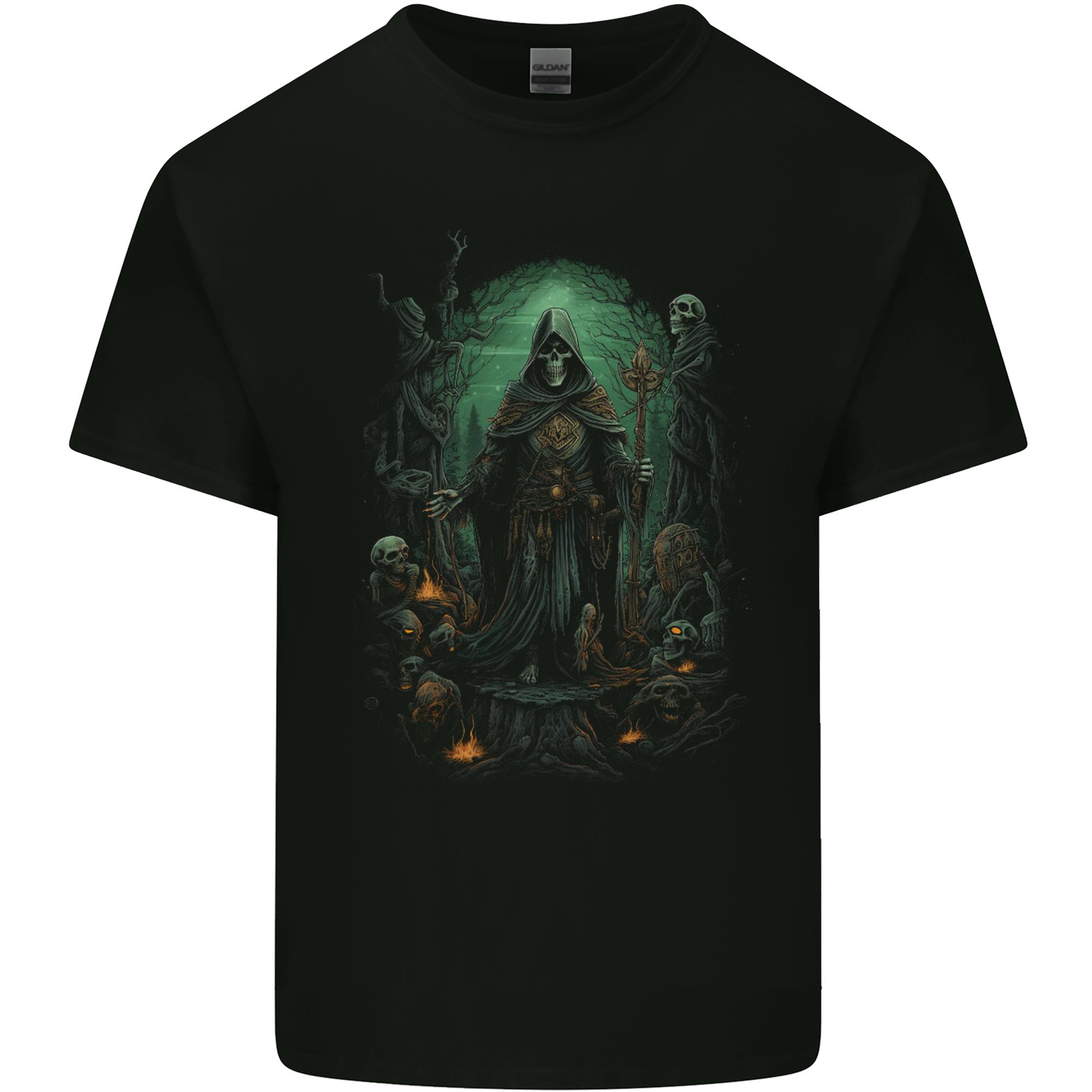 Grim Reaper Surrounded by Skulls Unisexs Light Cotton TShirt S