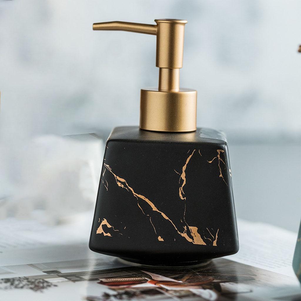 Bathroom Vanity Marble Imitated Ceramic Dish Soap Lotion Dispenser 260ml Pump Bottle Container Refillable
