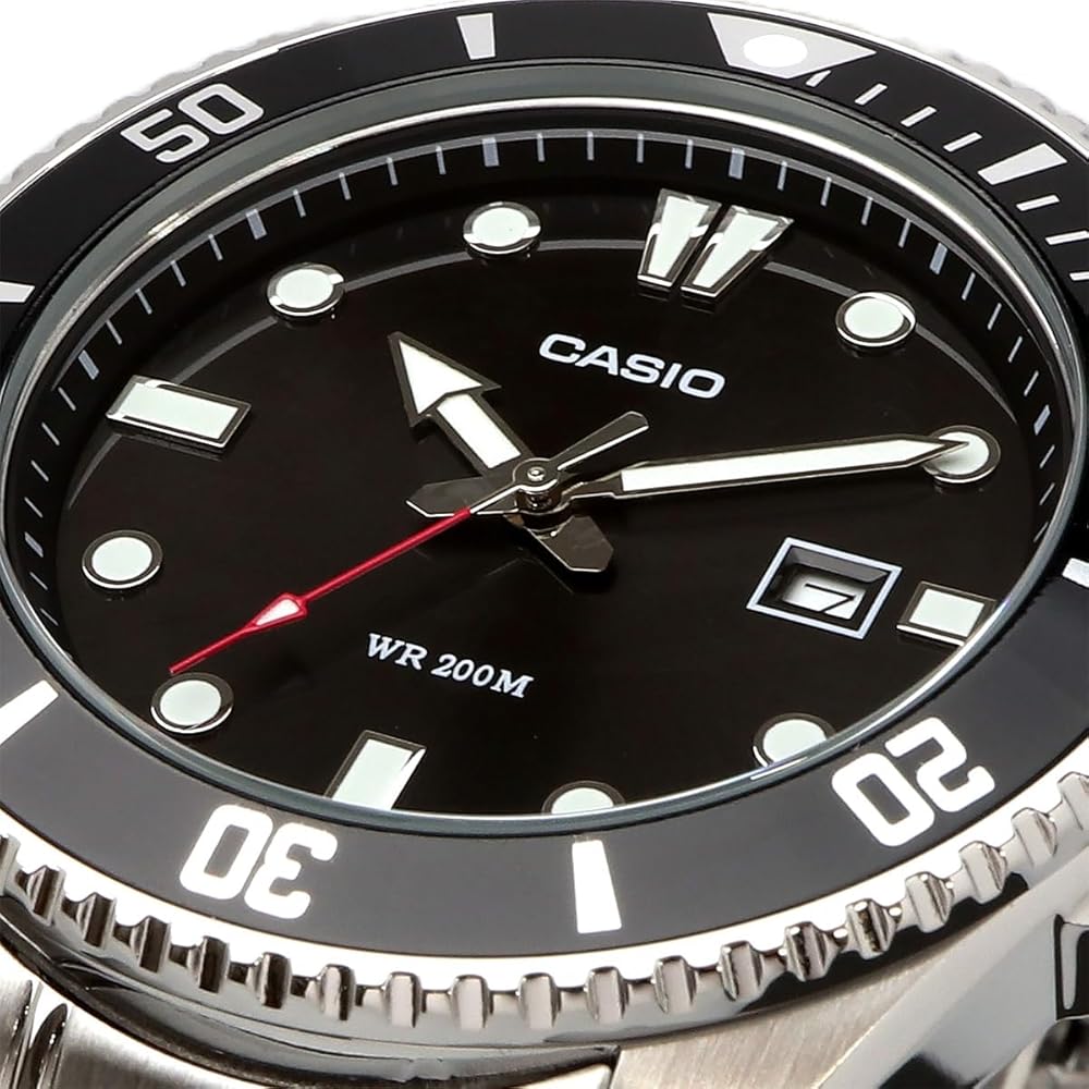 Casio Standard Analog Sports Watch 20 Bar Water Resistant Men's Black Bezel Metal Band