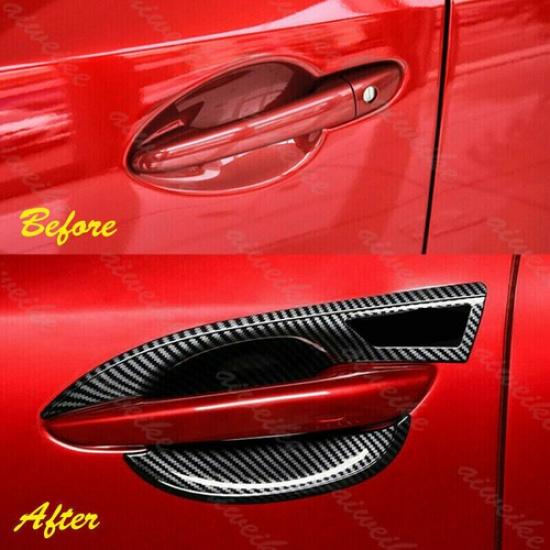 4Pc Carbon Fiber Style Door Handle Bowl Cup Cover Trim Fit For Mazda 3 2019-2023