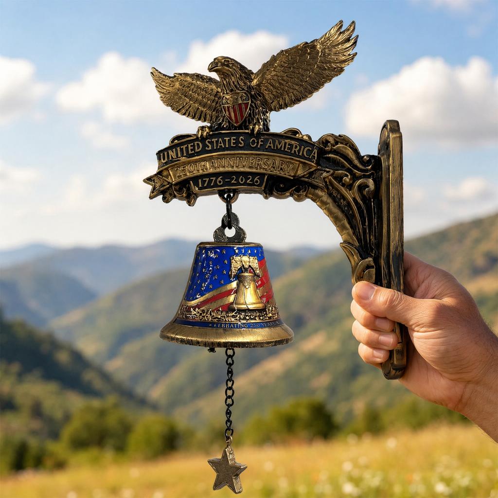 Eagle Desgin 250th Anniversary Commemorative Doorbell USA Flag Hangable Manual Ring Decorative Bell for Collectors and Patriotic