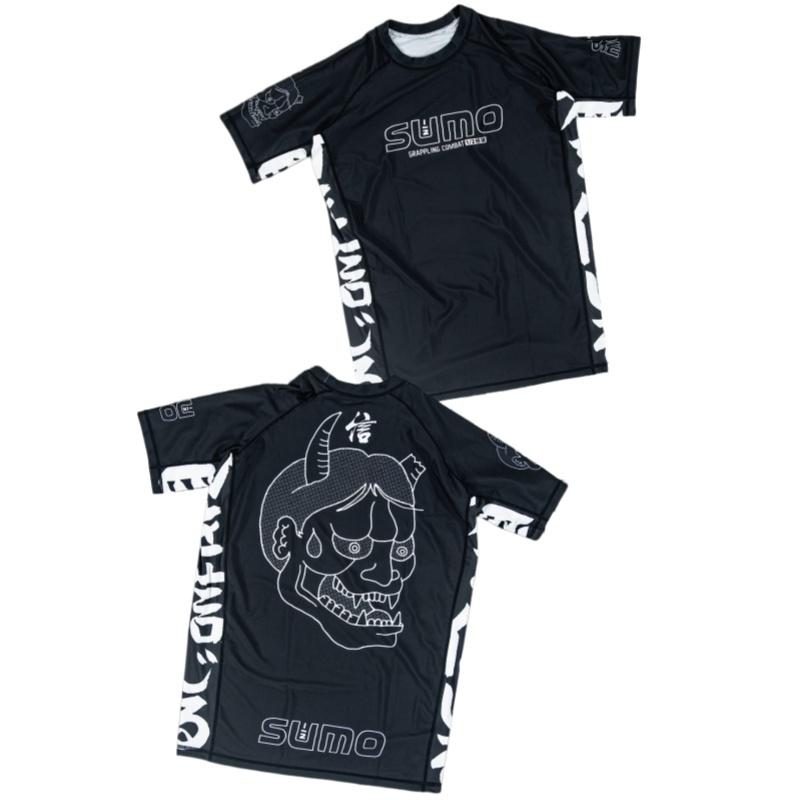 Nuova Rashguard BJJ 2026 – Disponibile in più colori – Maglietta da Allenamento MMA a Maniche Corte da Uomo con Stampa Maschera Demone Hannya
