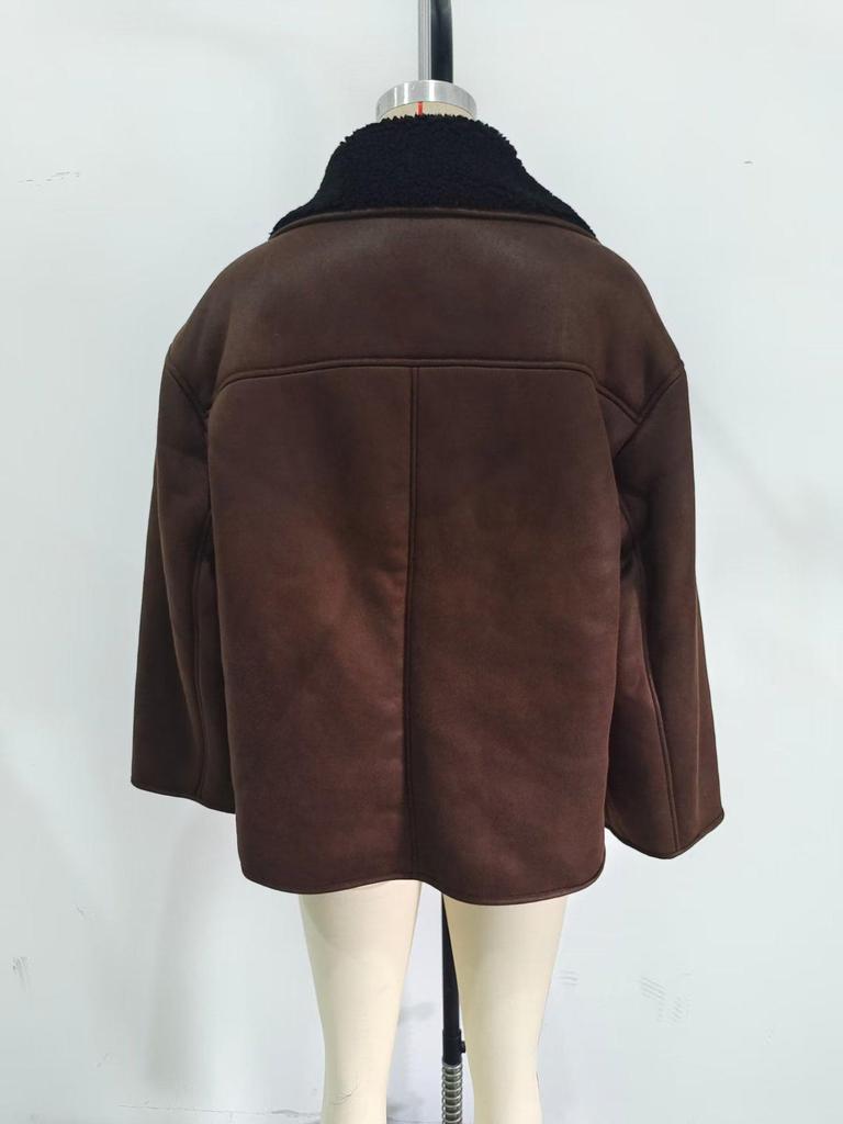 2023 Plus Size Shearling Lapel Jacket for Women - European & American Style Autumn/Winter Fashion