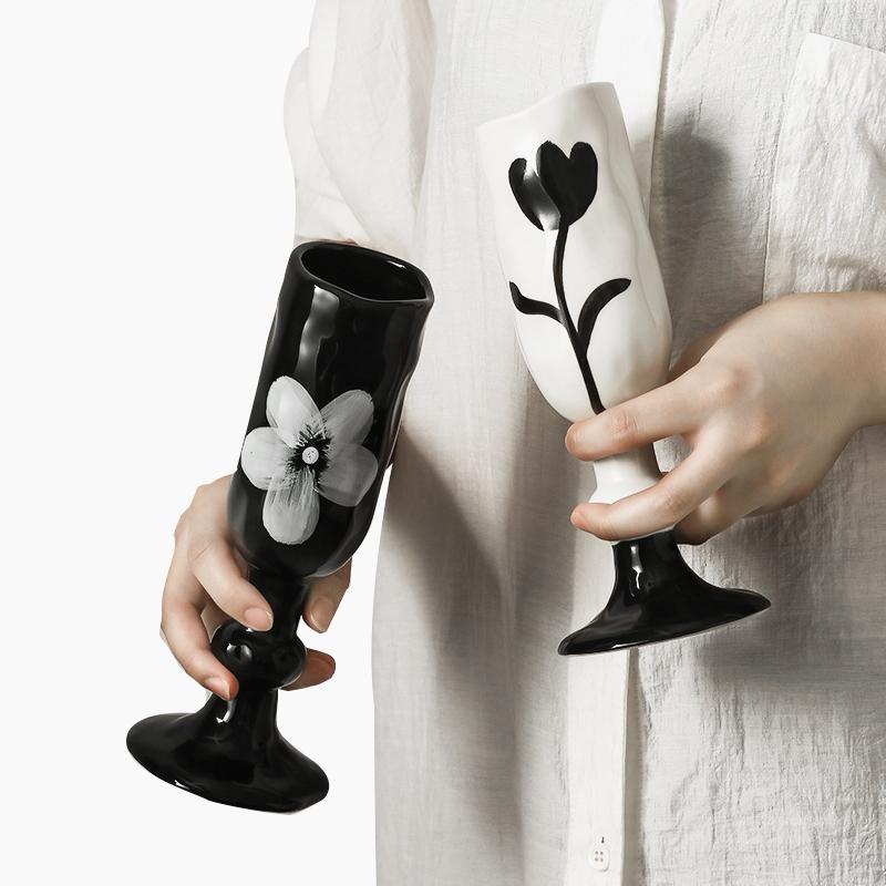 Couple Mugs, Ceramic Coffee Cups , Elegant High Foot Glass, Aesthetic Home Drinkware, Gift for Her/Him, Xmas Present