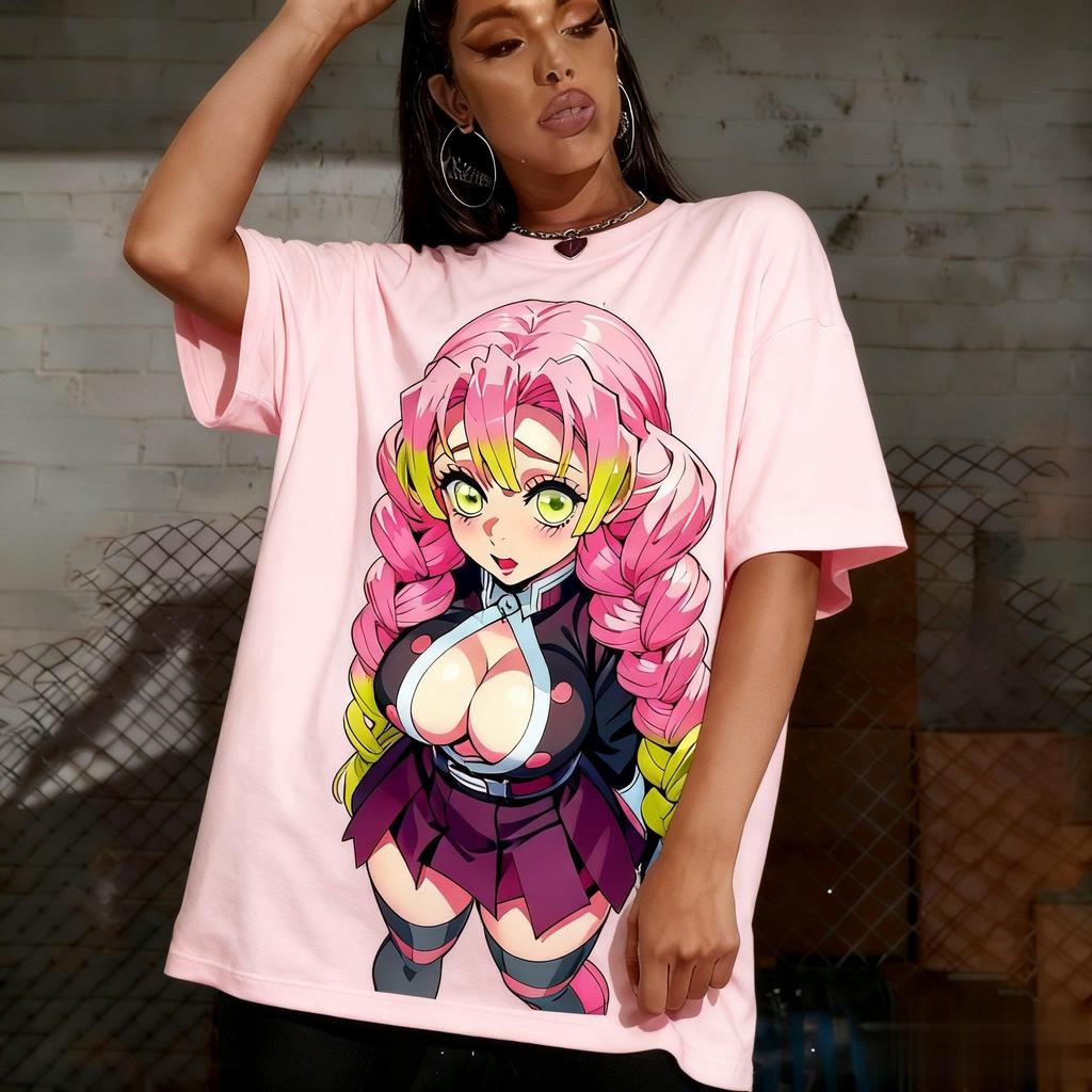 Demon Slayer Kanroji Mitsuri Anime Graphic T Shirt Women Unisex Streetwear Tee Summer Casual Oversize Short Sleeve Top Fashion