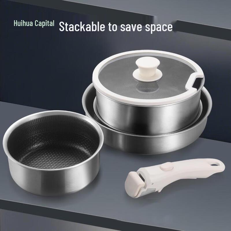 HUIHUADU Detachable Handle Stainless Steel Camping Cookware Set