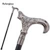 Silberner Totenkopf Blumenkopf Gehstock Mode Dekorativer Spazierstock Gentleman Elegant Cosplay Stock Knauf Krummstab 93cm