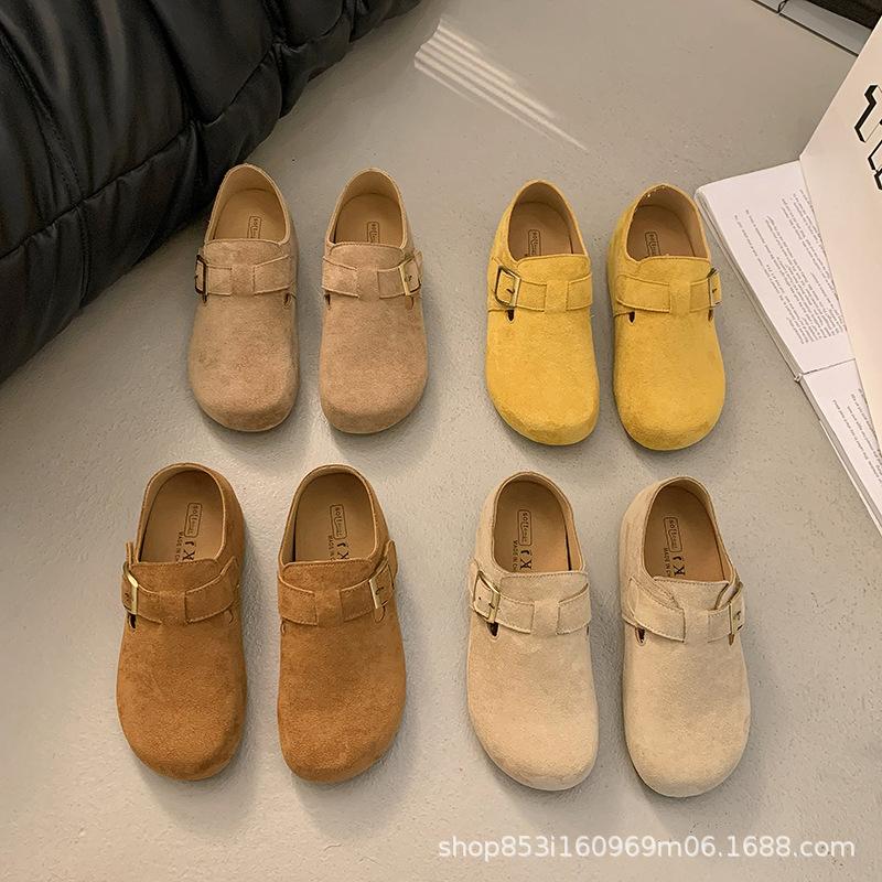 Retro Matte Borken Shoes Women's 2025 Autumn New Flat-bottomed Buckle Casual Inner Height Increase One-pedal Loafers Women