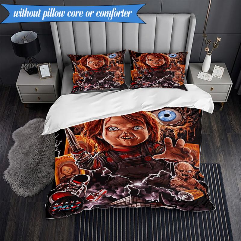Chucky's Halloween Horror 3pcs K-pop Music Group Bedding set,Ideal for Bedroom, Dormitory,Including Duvet Cover And 2pcs Pillowcases,Fan Gifts