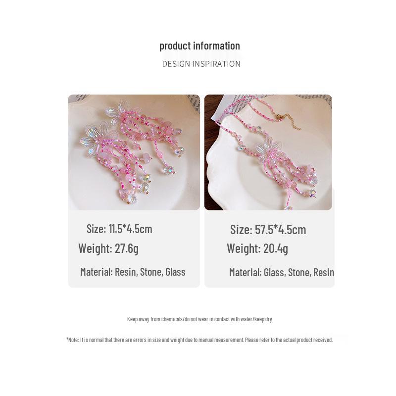 Pink Firefly Flower Stream Beaded Necklace: Sweet and Elegant Collarbone Chain for Women