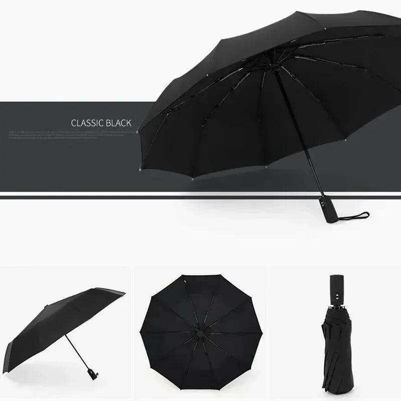 NEW 1PCS Windproof Automatic Double Umbrella Rain 3Fold Folding Umbrella Female Male 10 Bone Luxury Umbrella Umbrellas Anti-UV