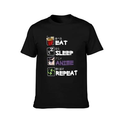 Eat Sleep Anime Repeat Kawaii Otaku Manga Fan T-Shirt Graphic Men's Basic Short Sleeve Cotton Casual T-Shirt Black