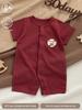 Unisex Newborn Red Summer Romper - Ultra-Thin Short Sleeve & Pants for 100-Day Celebration