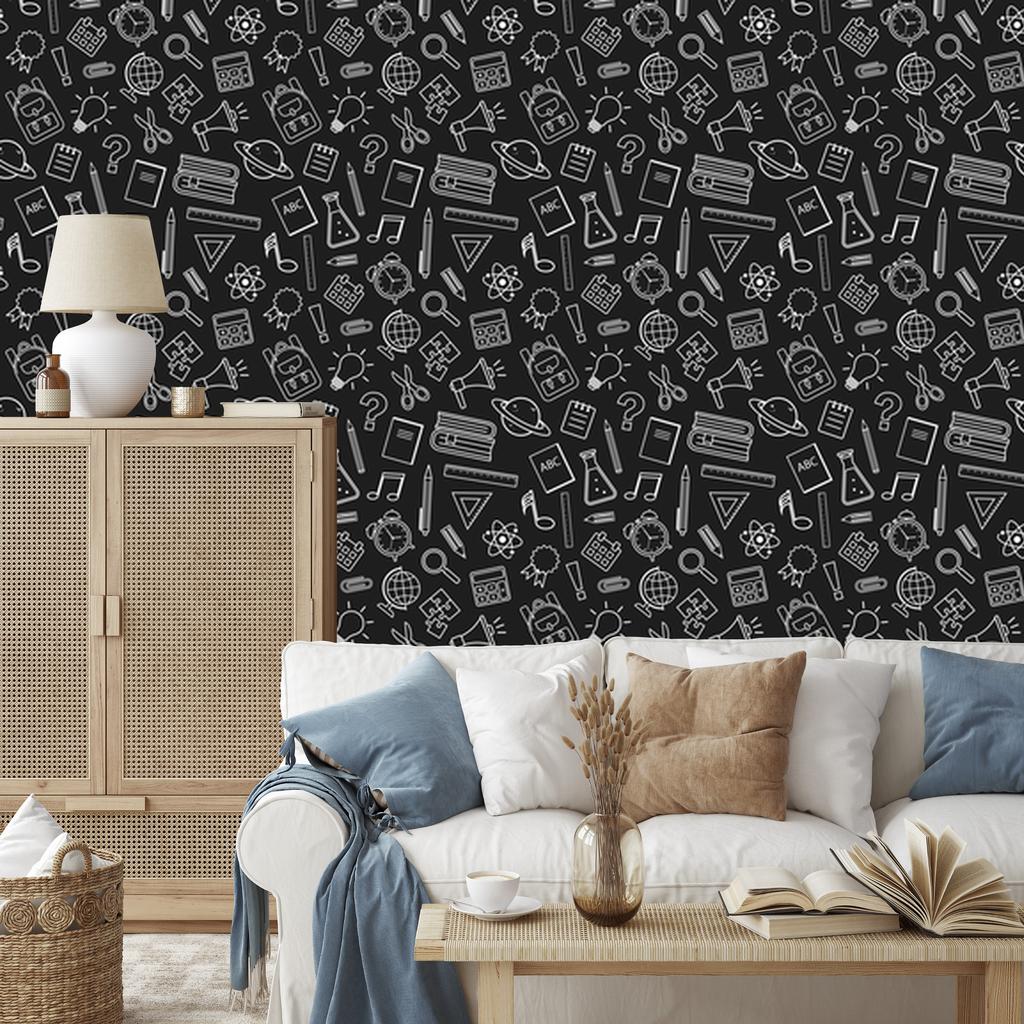 Wallpaper School Supplies Graphite and Gray for Living Room and Bedroom 50x1000