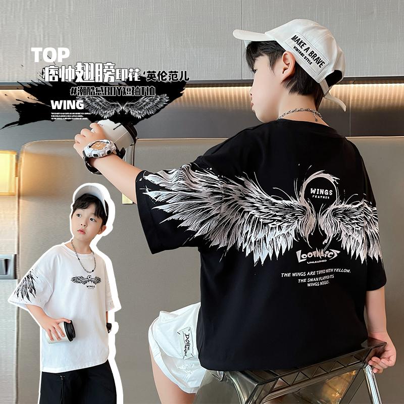 Children's clothing, boys' short sleeved T-shirt, summer clothing, 2026 new item, mid size children's summer half sleeved boys' top