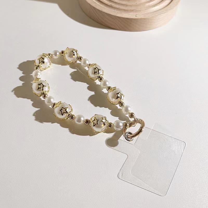 New DIY Handmade Star Pearl Chain Phone Strap Ins Style Universal Phone Case Earphone Cover Star Pearl Chain