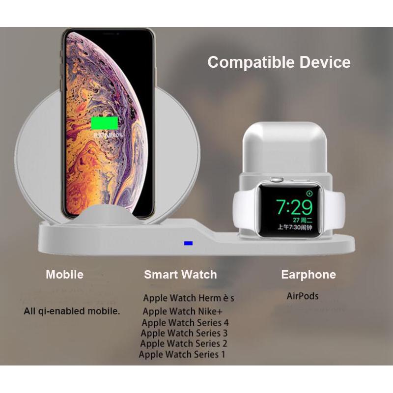 Cargador inalámbrico rápido 3 en 1 para iPhone 8 Plus X XR XS MAX QI  Wireless Charger Dock para Apple Watch comprar a buen precio — entrega  gratuita, reseñas reales con fotos — Joom