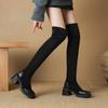 Damenstiefel mit hohen Absätzen Herbst und Winter klassisch vielseitig dickabsätzig Überknie-Stiefel in großen Größen mit elastischem Schaft