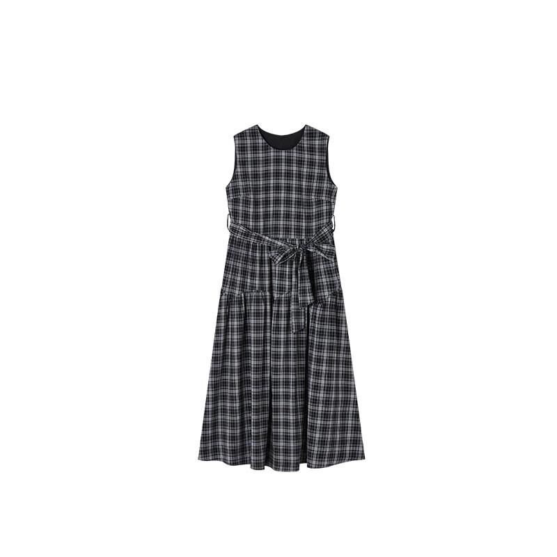 Xiangying Women's French Retro Sleeveless Plaid Dress