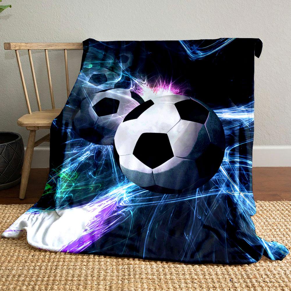 Soccer Balls with Black and White Patterns On Bright Swirling Neon Lines. for All Seasons Blanket Lunch Break Throw Gift