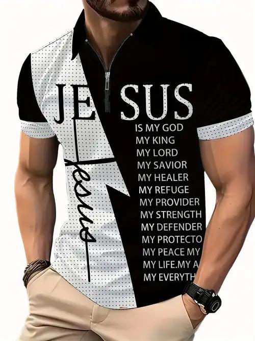 Fashion essential! Men's short sleeve polo with zip, king logo, stylish casual top.