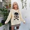 New Skull Print Hollow Knit Cardigan Sweater, Round Neck, Long Sleeve, Loose Fit Women's Clothing