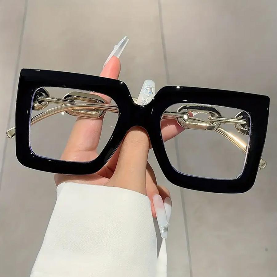 Large Square Transparent Lens Glasses Retro Black Sunglasses Decorative Glasses Chain Women's Glasses